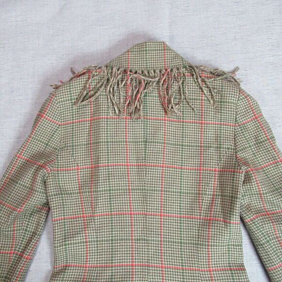 Vtg WORTH Jacket Womens Size 0 Brown Llama Fringed Plaid 100% Wool Blazer NWT - Picture 5 of 12